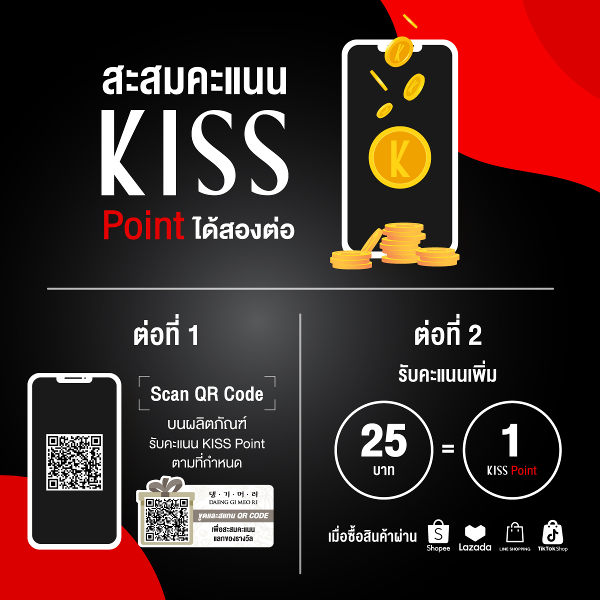 ขั้นตอนการสะสมคะแนน KISS POINT ให้ได้สองต่อ